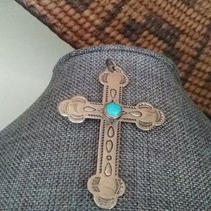 Vintage Native American Navajo Sterling & Turquoise Cross Pendant